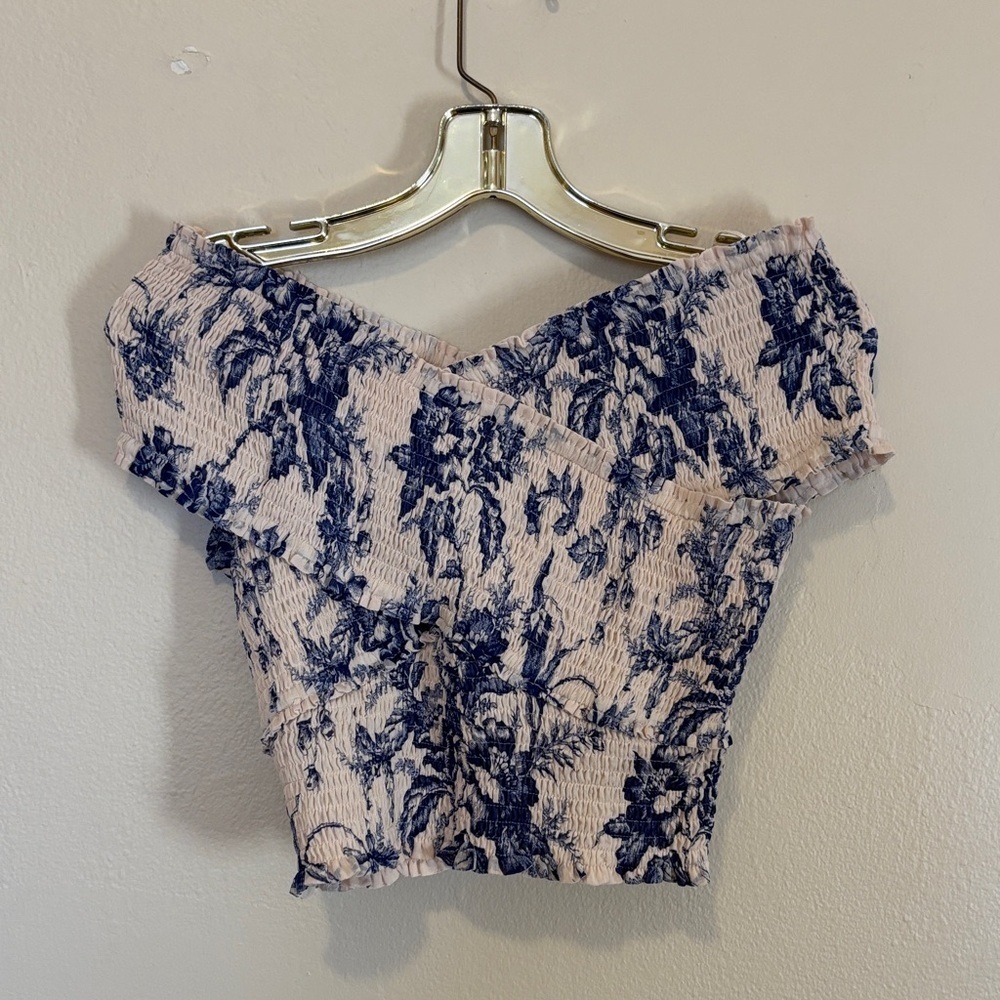 Express Blue Floral Crop Top
